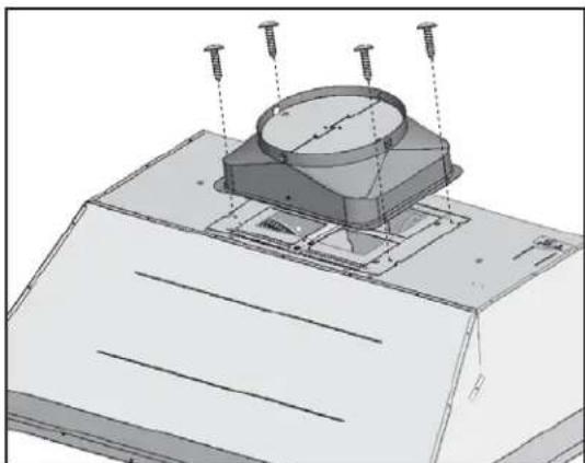 Technical line drawing of a mechanical component with bolts and a central circular housing (no text or symbols)