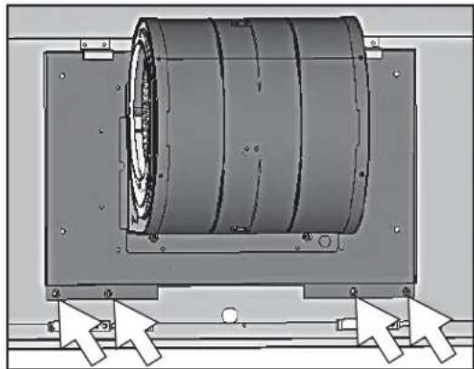 Mechanical assembly diagram showing a cylindrical component mounted on a frame with directional arrows indicating motion (no text or symbols present)