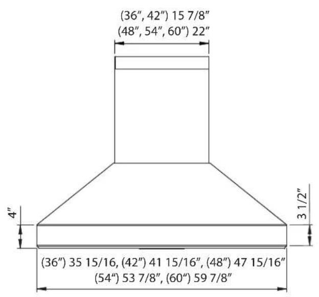 (36", 42") 15 7/8" (48", 54", 60") 22" 4" 3 1/2" (36") 35 15/16, (42") 41 15/16", (48") 47 15/16" (54") 53 7/8", (60") 59 7/8"