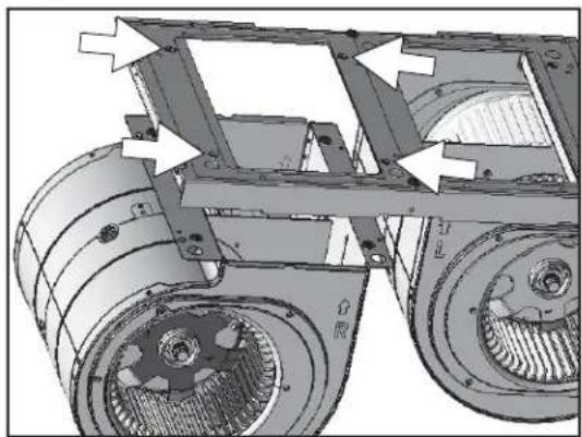 Technical diagram of a vehicle chassis frame with labeled components and directional arrows (no readable text or symbols)