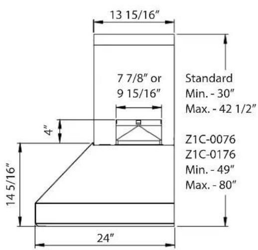 13 15/16" 7 7/8" or 9 15/16" Standard Min. - 30" Max. - 42 1/2" Z1C-0076 Z1C-0176 Min. - 49" Max. - 80" 14 5/16" 24"