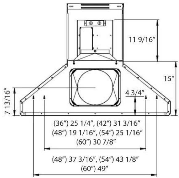 11 9/16" 15" 4 3/4" 7 13/16" (36") 25 1/4", (42") 31 3/16" (48") 19 1/16", (54") 25 1/16" (60") 30 7/8" (48") 37 3/16", (54") 43 1/8" (60") 49"