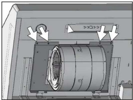 Technical diagram of a mechanical assembly with directional arrows indicating motion or force (no text or symbols present)