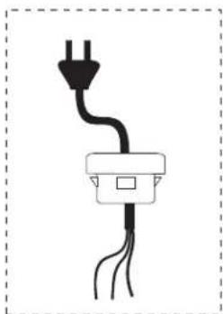 Simple line drawing of a plug with a power outlet and wires (no text or symbols)