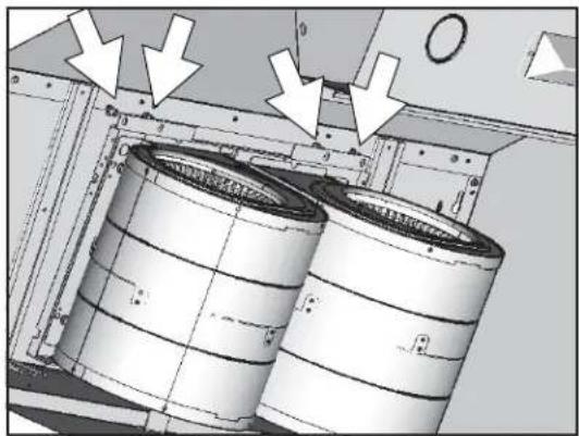 3D mechanical assembly diagram showing two cylindrical components with directional arrows indicating movement or assembly (no text or symbols present)