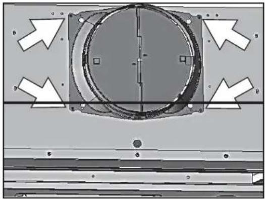 Technical diagram showing a circular component mounted on a rectangular base with directional arrows indicating flow or movement (no text or symbols present)