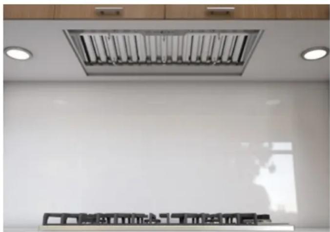 Interior ceiling view with overhead ventilation duct and wall-mounted equipment (no visible text or symbols)