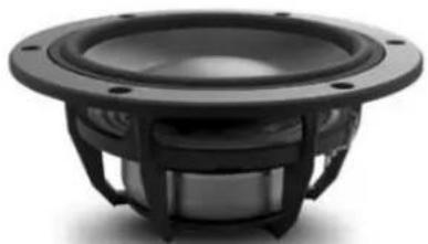 Black speaker bowl with visible sound waves and mounting holes (no text or symbols)