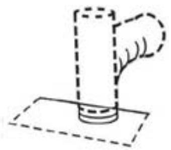 Simple line drawing of a hand holding a cylindrical object above a base, with no text or symbols present.