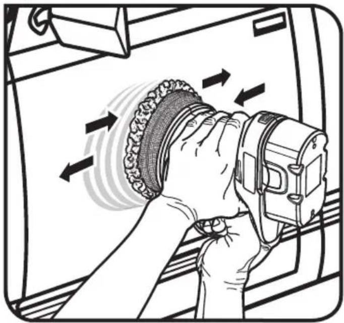 Illustration of a hand using a camera to interact with a device, showing airflow direction (no text or symbols)