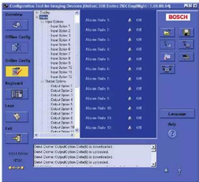 Configuration Tool for Imaging Devices (Online: 30B Series: 26X Day/Night - 1.08.00.04) Overview Offline Config Online Config Keyboard Logs Exit Display Input Options Input Option 1 Input Option 2 Input Option 3 Input Option 4 Input Option 5 Input Option 6 Input Option 7 Input Option 8 Input Option…