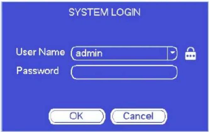 SYSTEM LOGIN User Name admin Password OK Cancel