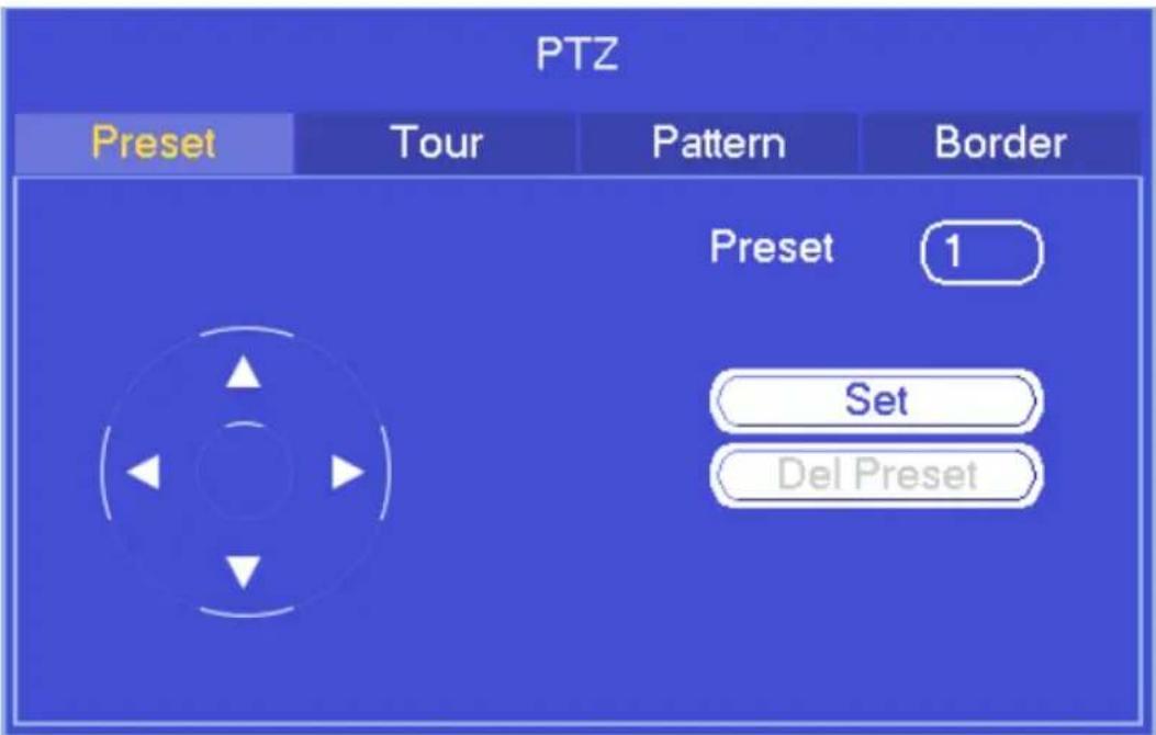 PTZ Preset Tour Pattern Border Preset 1 Set Del Preset