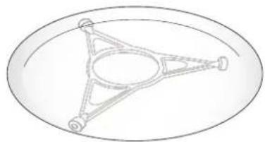 Pure geometric diagram of a triangle with internal circles and connected segments, no text or symbols present