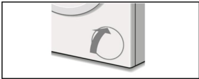 Close-up of a white rectangular object with a circular arrow symbol on its side, no text or labels visible.