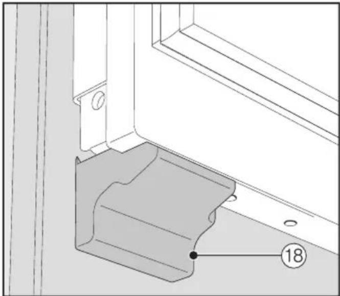 Technical line drawing of a metal bracket with mounting holes and a numbered annotation (18), no readable text or symbols present.