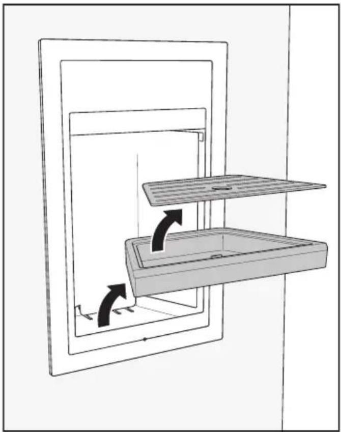 Diagram of a double door with internal components and directional arrows indicating flow or movement (no text or symbols)