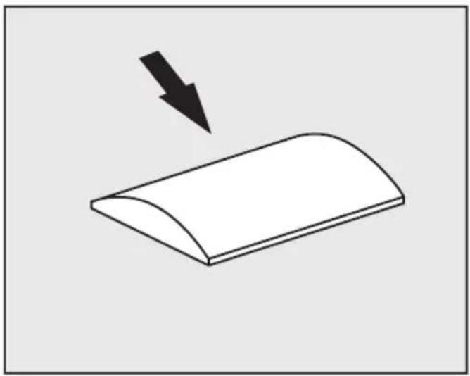 Simple line drawing of a curved object with a downward arrow, no text or symbols present