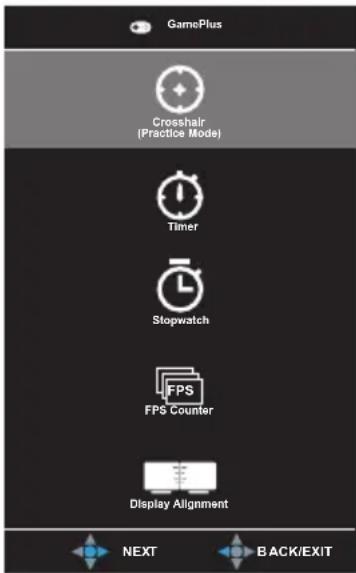 GamePlus Crosshair (Practice Mode) Timer Stopwatch FPS FPS Counter Display Alignment NEXT BACK/EXIT