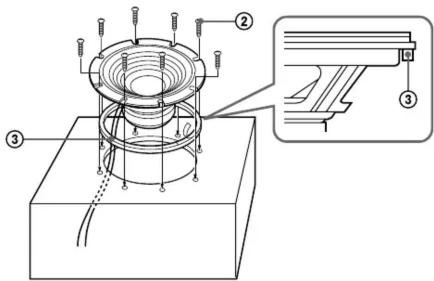 Technical diagram of a mechanical assembly with labeled components and a magnified detail view