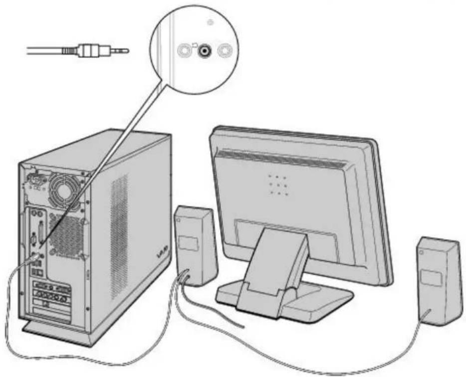 Illustration of a desktop computer setup with a tower, monitor, and connected devices (no text or symbols visible)