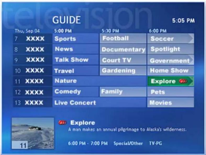 GUIDE 5:05 PM Thu, Sep 04 5:00 PM 5:30 PM 6:00 PM 7 XXXX Sports Football Soccer 8 XXXX News Documentary Spotlight 9 XXXX Talk Show Court TV Government 10 XXXX Travel Gardening Home Show 11 XXXX Nature Explore 12 XXXX Comedy Family Pets 13 XXXX Live Concert Movies Explore A man makes an annual pilgri…