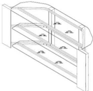 Isometric line drawing of a multi-level shelving unit with no text or symbols