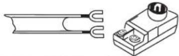 Technical line drawing of a U-shaped conductor and a mechanical component (no text or symbols)