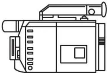 Line drawing of a vintage video camera with no text or symbols