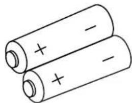 Two cylindrical batteries with positive and negative markings, no text or symbols present