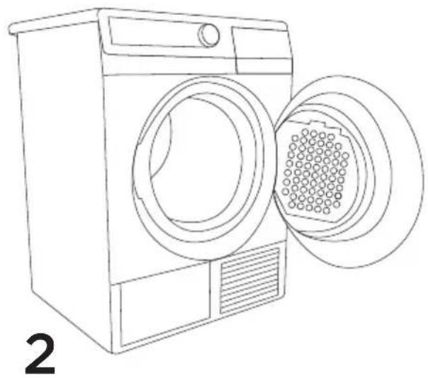 Line drawing of a front-loading washing machine with a circular vent and lid removed (no text or symbols)