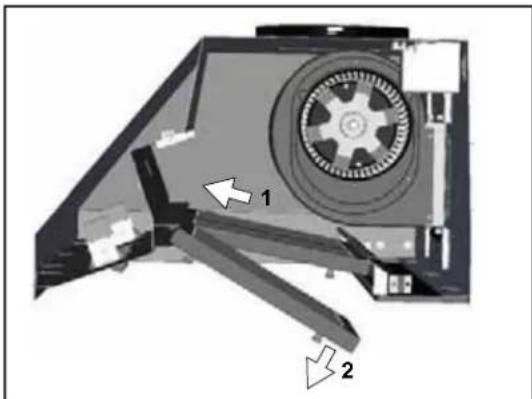 Mechanical device interior showing a circular component with two labeled parts (1 and 2), no visible text or symbols.
