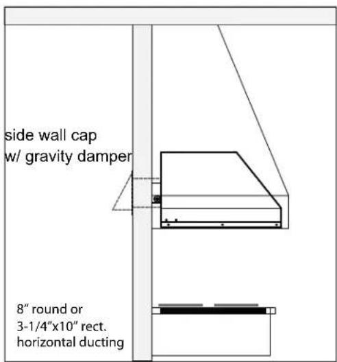 side wall cap w/ gravity damper 8" round or 3-1/4"x10" rect. horizontal ducting