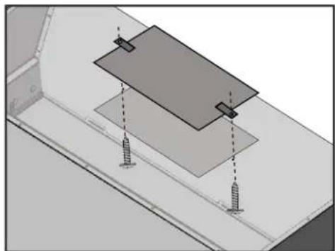 3D diagram of a mechanical assembly with two stacked components and screw fasteners (no text or symbols)