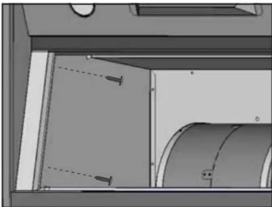 Interior view of a mechanical or electrical enclosure with visible structural elements and mounting holes (no text or symbols)