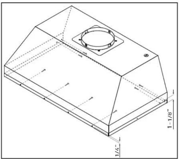 Technical line drawing of a 3D mechanical component with mounting holes and internal cavity (no text or symbols)