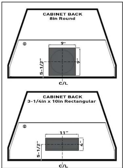 CABINET BACK 8in Round ① 9" 5-1/2" 9" C/L CABINET BACK 3-1/4in x 10in Rectangular ② 11" 5-1/2" 4" C/L