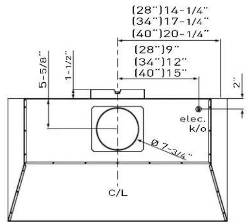 (28")14-1/4" (34")17-1/4" (40")20-1/4" (28")9" (34")12" (40")15" 5-5/8" 1-1/2" 2" elec. k/o Ø 7-3/4" C/L