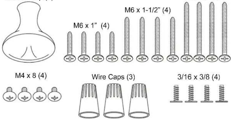 M4 x 8 (4) M6 x 1" (4) M6 x 1-1/2" (4) Wire Caps (3) 3/16 x 3/8 (4)