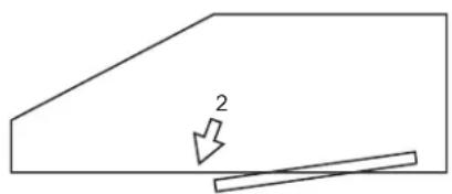 Simple line drawing of a trapezoidal shape with an arrow and a diagonal line, no text or symbols present.