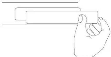 Line drawing of a hand holding a rectangular object (no text or symbols)