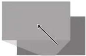 Simple 3D arrow pointing diagonally upward on a plain gray background (no text or symbols)