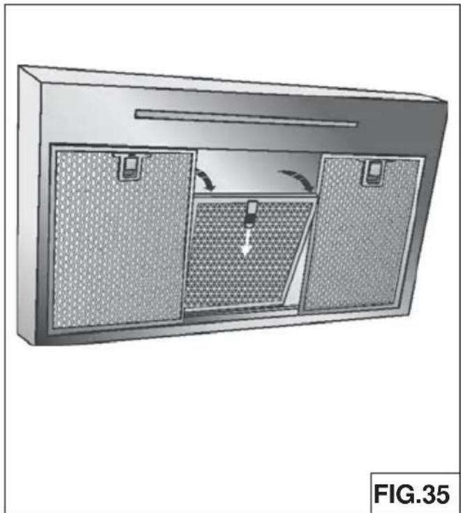 Diagram of a cabinet or enclosure with internal compartments and ventilation slots, labeled FIG.35 (no text or symbols on the diagram itself)
