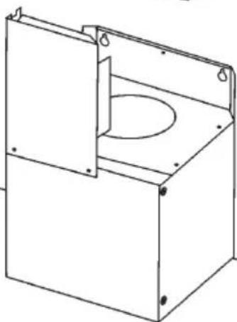 Technical line drawing of a mechanical housing or enclosure with mounting holes and a central circular recess (no text or symbols)