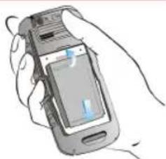 Hand holding a mobile phone with a screen, no visible text or symbols