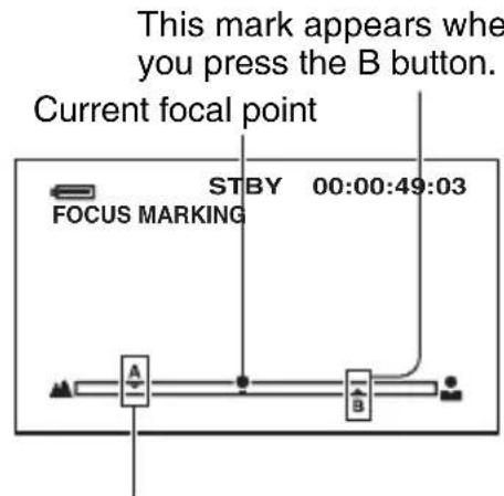 This mark appears when you press the B button. Current focal point STBY 00:00:49:03 FOCUS MARKING A B
