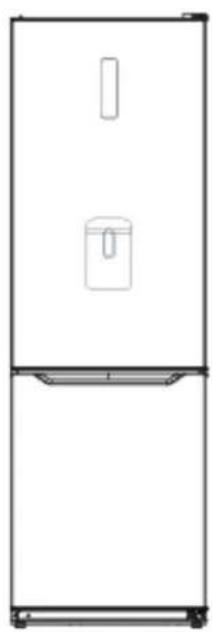 Line drawing of a double refrigerator with front panel and side shelf (no text or symbols)