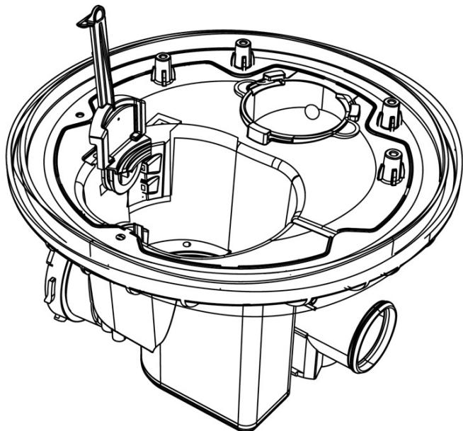 Technical line drawing of a mechanical component with internal cavities and mounting features (no text or symbols)