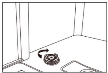 Simple line drawing of a room corner with a circular object and directional arrow (no text or symbols)