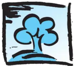 Simple blue icon of a tree with a four-leaf clover, enclosed in a square frame (no text or symbols)